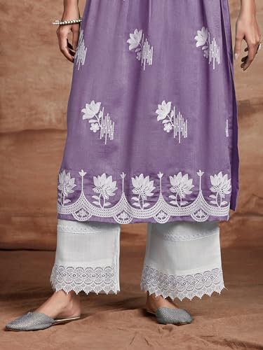 Image of EthnicJunction Women's Silk Blend Regular Fit Chikankari Embroidered Naira Cut Kurta