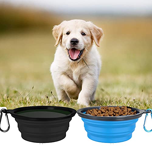 Hundenäpfe Faltbare Reiseschale 2 Stück fütternde Hundenäpfe mit Deckel und Haken,Auslaufsichere Hundenapf Tragbare Silikon Trinkschale für Katzen,Hunde Wanderungen and Camping (450ml, Blau&Schwarz) - Image 3