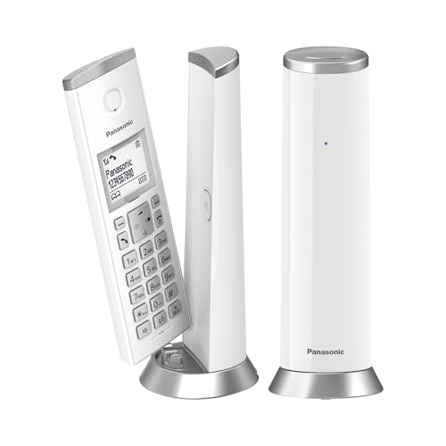Panasonic KX TGK212SPW Teléfono Inalámbrico Digital, Unidad Base y 2 Auriculares, Altavoz Manos Libres, LCD Blanco, Bloqueo de Llamadas Molestas, Imán para Auricular, Blanco