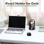 MINDEPOT 2 Pack Mesh Pencil Holder Pen Cup for Desk Round Black Pen Holder Desktop Pen Organizer 3 Compartments Pencil Organizer Desk Organizer for Office Home School - Image 5