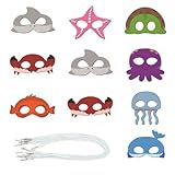 maschera per compleanni ALTA QUALITÀ: Queste maschere per il viso con animali marini sono realizzate in materiale cartaceo di alta qualità, sicuro, atossico, inodore e riutilizzabile. Le maschere sono ben realizzate con elastici saldamente cuciti e bordi accuratamente tagliati, offrendo un'esperienza di utilizzo comoda e sicura.