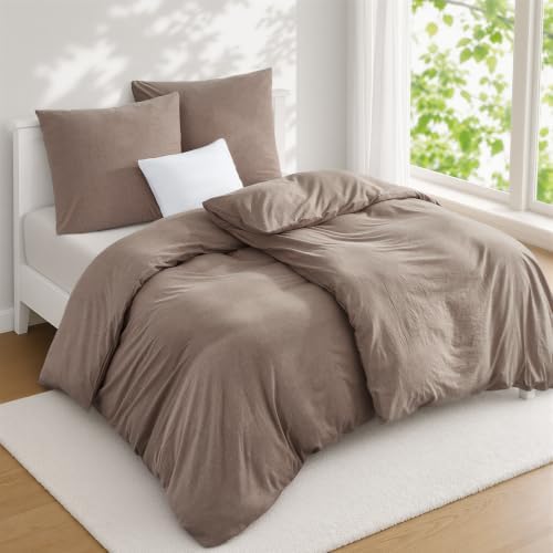 Duvetnova Bettwäsche 135x200 Baumwolle, 4-teiliges Bettbezug Set Braun, Sommerbettwäsche mit Leinen-Optik, 2 Bettbezüge 135x200 + 2 Kissenbezüge 80x80 cm, Oeko-TEX Zertifiziert, mi