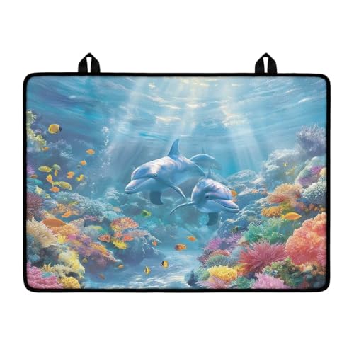 Image of Induction Stove Top Cover Protector Multipurpose Flat Top Stove Cover Mat Universal Stove Top Cover for Electric Anti-Scratching Cooktop Mat, 29 x 21 Inch, Dolphin Coral Reef Print