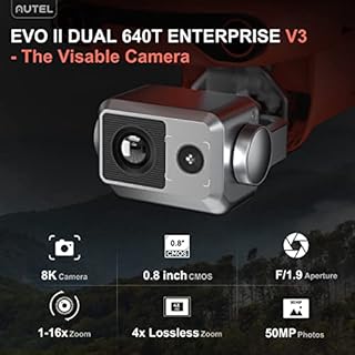 Autel Robotics EVO II Dual 640T Enterprise V3, Support Remote ID, 640 * 512@30 fps T~hermal Imaging, 0.8" RYYB CMOS 8K Sensor, DRI Ranges, 1-16x Zoom, 42 Mins,15KM Transmission