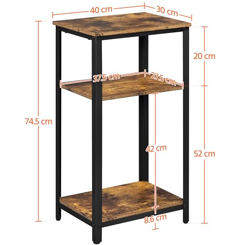 Yaheetech 3-Tier Tall Side Table, Open Shelf & Steel Frame, Industrial 75cm Sofa Side Telephone Table for Living Room Bedroom, Rustic Brown - Image 2