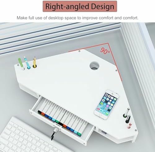 Support d'angle triangulaire pour écran et ordinateur avec tiroir