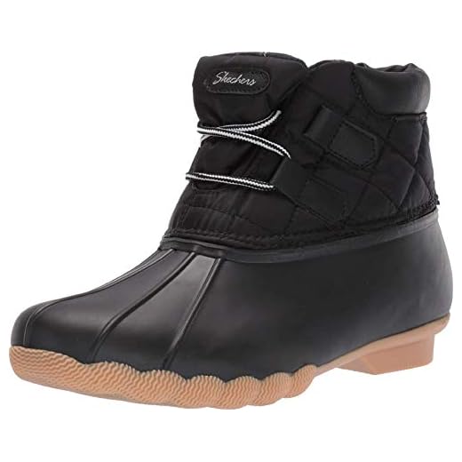 Skechers Women's Hampshire Ridge-Mid Quilted Lace Up Duck Boot with Waterproof Outsole Rain, Black, 8 M US