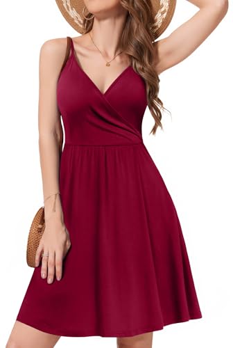 WEACZZY Women's 2025 Summer Dresses V Neck Spaghetti Strap Sundress Casual Beach Flowy Mini Dress with Pockets