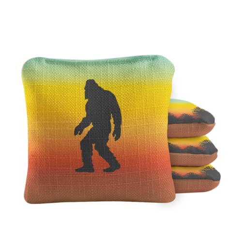 ACA Synergy Pro Professional Cornhole Bags Dual Sided Regulation 6x6 Set of 4 Retro Sasquatch Yellow