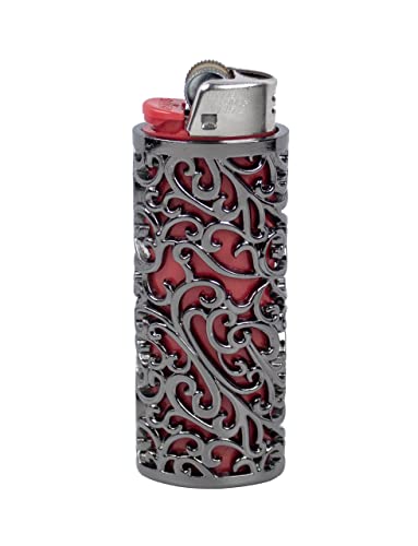 HUMWE Vintage Metal Lighter Case Sleeve Cover Holder with Hollow Pattern Design for BIC Full Size Lighter Type J6 (Black)