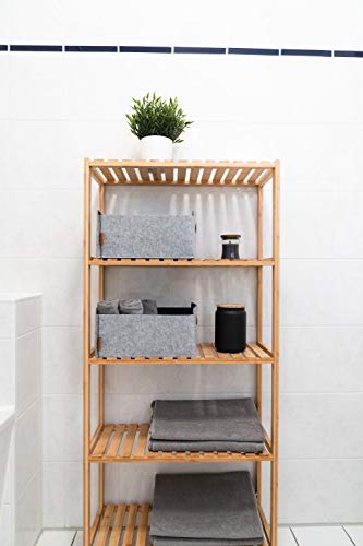 Miqio® Design Aufbewahrungsbox aus Filz mit Ledergriff | hochwertiger Korb aus Filz | Filzbox mit Echtleder Griffen | Regalkorb | hellgrau | Filzkorb 4er Set