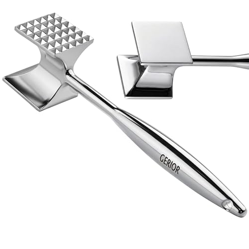 Image of Heavy Duty Meat Tenderizer Tool, Stainless Steel Mallet & Kitchen Hammer Pounder, Mirror Polished Double Sided Tenderizing Mallet for Chicken, Steak & Beef - Dishwasher Safe