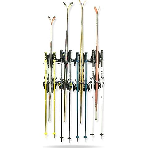Koova Soporte de pared para esquí de nieve con almacenamiento para 4 pares de bastones Cover