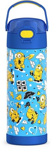 Image of THERMOS FUNTAINER Water Bottle with Spout, 16oz, Minions | Kids Stainless Steel Insulated Water Bottle, Keeps Drinks Cold Longer for School & Play, BPA-Free