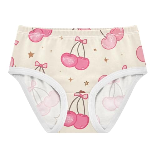 Cute Pink Cherries Bows Beige Little Girl Panties Toddler Girls Underwear Cotton Fancy Briefs Underpants 2t