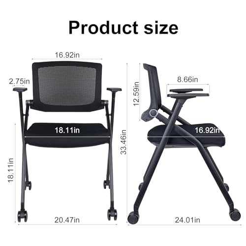 Image of Upgraded Folding Chair with Wheels and Padded, Ergonomic Mesh Back and Arms for Office, Meetings, Conferences, Receptions, Training Rooms & Folding Office Chairs