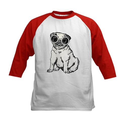 CafePress The Pug Kids Baseball T Shirt Kids Cotton Baseball Jersey, 3/4 Raglan Sleeve Shirt Red/White