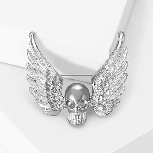 Image of Punk Skull Head Cross Sword Brooch Pin Cool Skeleton Lapel Pin for Dress Suit Decor Halloween Party Clothing Accessories for Women Men