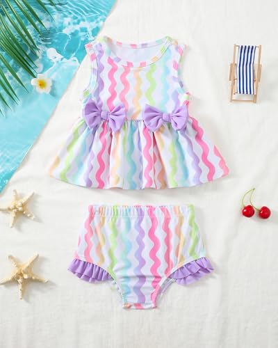 Image of Toddler Girl Swimsuit Baby Girl Bathing Suit Long Sleeve Floral Zipper One-Piece Rash Guard Swimsuit with Hat