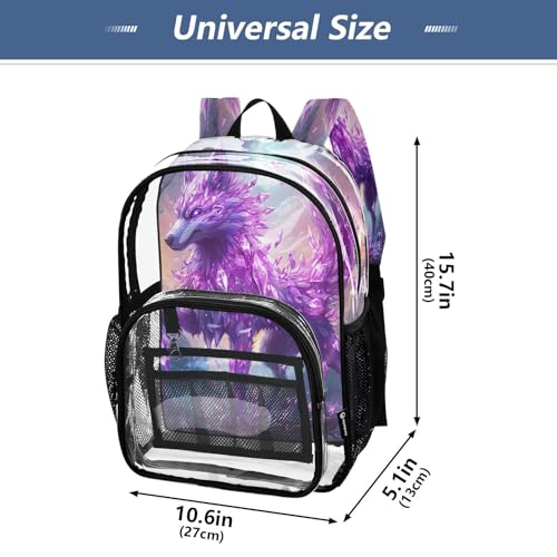 Glowing Wolf Clear Backpack Heavy Duty See Through Transparent PVC BookBag for Kids Boy Girl School Work4