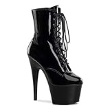 ADORE-1020-7" Heel Lace-Up Ankle Boot with Chrome Platform Black Patent Leather 9