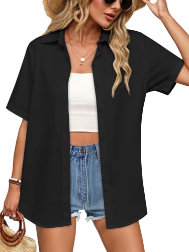 Image of Women Hawaiian Shirt Button Down Summer Tops Beach Short Sleeve Blouse