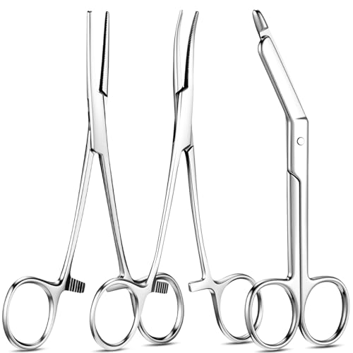 Image of BBTO Hemostat Curved and Straight Hemostat Forceps Piercing Pliers Forceps, Stainless Steel Straight and Curved Pliers, Fishing Tweezer (Silver,3 Pcs)