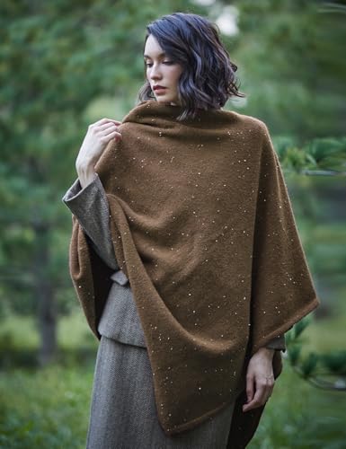 Image of BEAUTELICATE Women Wool Poncho Knitted Tweed Wool Sweater Pullover Pile Collar Cape