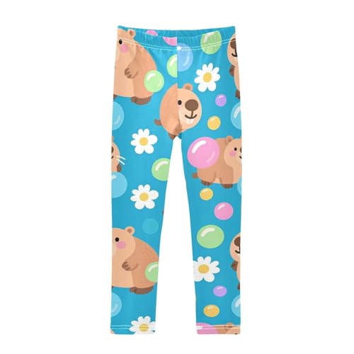 Cute Capybara Flowers Bubble Girls Leggings Stretchy Dance Pants for Kids