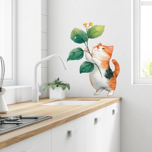 Vinilos decorativos gatito floral adorable para pared miniatura 5