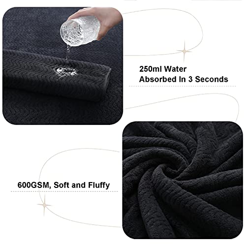 Black Bath Towels Set Of 8, Bathroom Towel Quick Dry,2 Oversized Shower Towels Large/2 Hand Towels/4 Washcloths, 600 Gsm Ultra Soft Microfiber Absorbent Face Towels Bath Sheets For Bathroom Hotel Spa #TOP3