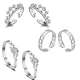 Om Jewells White Alloy Rhodium Designer Adjustable Toe Ring for Women - Combo of 3
