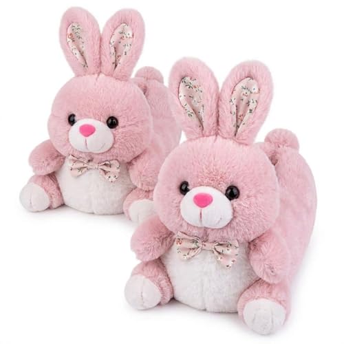 ARELUX Animal Bunny Slippers Cotton Adult Unisex, Cute Novelty Pink Rabbit Plush House Shoes with Non-Slip Sole, Warm Fuzzy Lining for Indoor Outdoor Cosplay Party Gift by ARELUX - Used condition - US$20.47