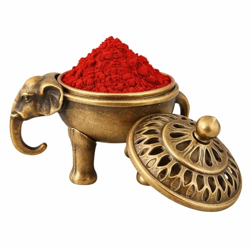 Image of Antique Elephant Brass Kumkum Dani with Lid | Traditional Sindoor Box for Pooja | Decorative Pooja Container for Home Temple & Mandir Decor | Vintage Brass Finish (1)