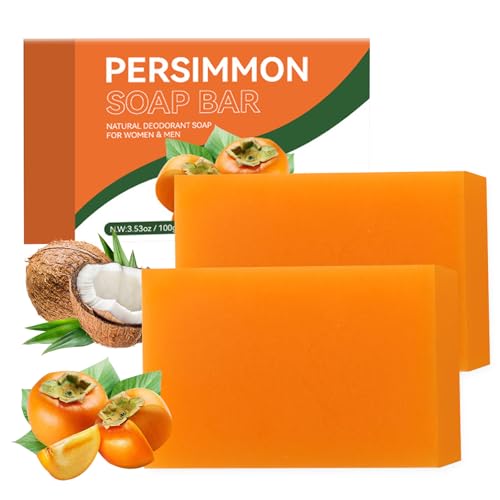 2 Piezas Jabón de Caqui, Jabón Natural de Kaki para Rostro y Cuerpo, Jabón Natural Desodorante de Caqui para Hombres & Mujeres, Hidratante, Limpieza Suave & Piel Suave, Apto para Todo Tipo de Piel