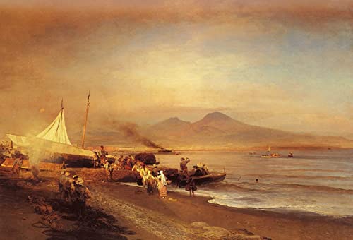 Toile baie de Naples Oswald Achenbach tableau salon 60x90cm