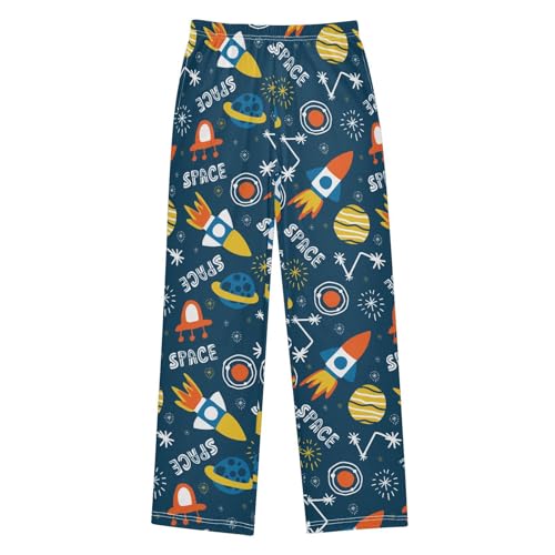 ZZXXB Space Airship Rocket Boys Long Pants Soft Trousers Elastic Waist Kids Lounge Bottoms with Pockets S-XL