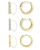 Inerney Gold Aquamarine Huggie Hoop Earrings Set for Women, Dainty 14K Small Light Blue Earring Hypoallergenic Jewelry for Multiple Piercings, Trendy Twisted Cartilage Hoops March Birthstone Gift
