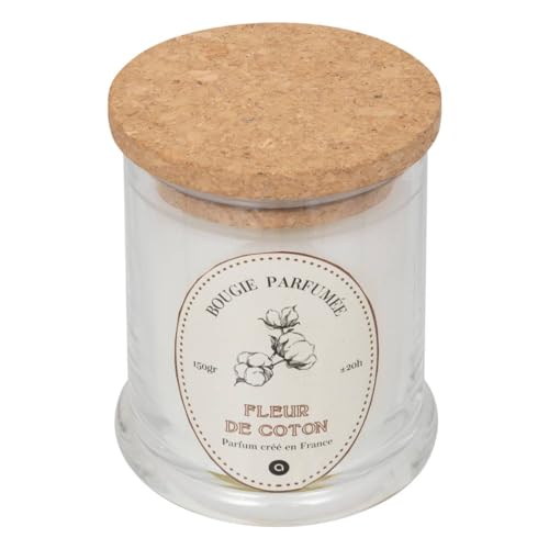 Atmosphera - Bougie Parfumée Hapo Fleur De Coton 150g - H 10,2 cm, Pot Verre, Couvercle Liège,...