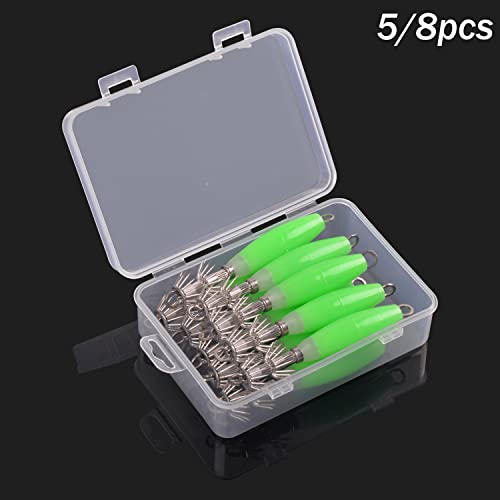 Fluorescent Squid Jig Luminous Squid Fishing Hooks Glow Squid Jigs Cuttlefish Sleeve Fishing Jigs Squid Hard Bait Octopus Lure Glow In Dark 5Pcs/8Pcs #TOP5