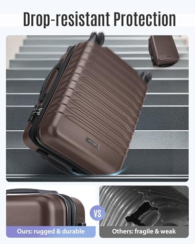 Image of LIGHT FLIGHT Expandable Carry On Luggage 22x14x9 Airline Approved with Double Spinner Wheels, 20 Inch Lightweight Hard Shell Rolling Suitcases with TSA Lock, Brown