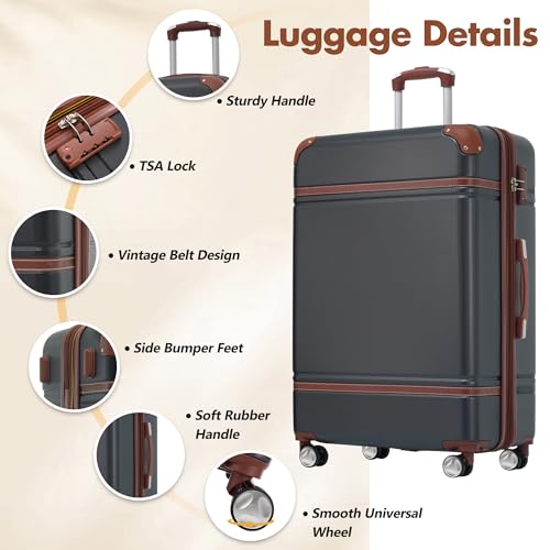 espidoo Hardshell Luggage Sets: Vintage ABS Lightweight Suitcase with TSA Lock - Double Spinner Wheels Expandable 3-Piece Set for Business Travelers - Airport & Hotel4