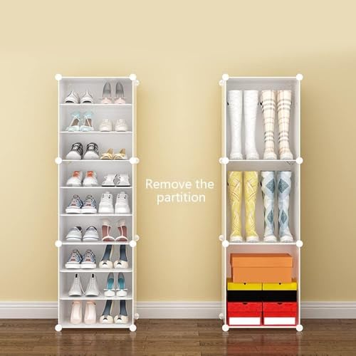 Image of KRISHYAM Portable Shoe Rack Organizer | 9-Tier Plastic Cube Storage Cabinet with 3 Doors | Modular Shoe Tower for Hallway, Bedroom, Closet & Entryway | Holds 18 Pairs | White
