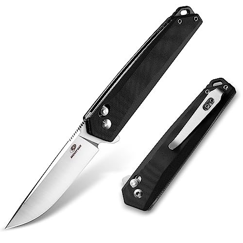 Image of MOSSY OAK Pocket Folding Knife, 3.5-Inch D2 Steel Drop Point Blade, G10 Handle, Small EDC Knife with Belt Clip for Camping, Hiking (Black)