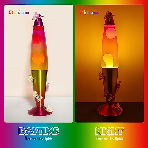 Image of 16 Inch Rainbow Motion Lamp with Butterfly Embroidery, 2 Bulbs, Mood Lighting Butterfly Lamp, Relaxing Night Light for Adults, Teens and Kids, Room Decor, Present, Purple Orange Yellow