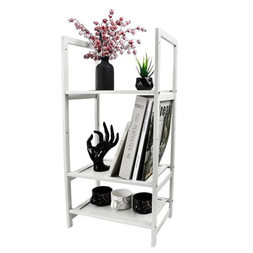 Byfoyif Estantería Almacenaje de 3 Niveles, Estante Cocina de Bambú, Estanteria Baño Bambu con Tornillos, Estanterias Almacenaje Blancas Madera para Salón, Dormitorio, Cocina 35×25×68cm,Blanco