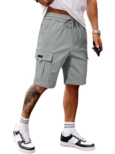 Image of JMIERR Men's Casual Stretch Cargo Shorts | Drawstring Elastic Waist, Multi Pockets, Summer Work Short, Classic