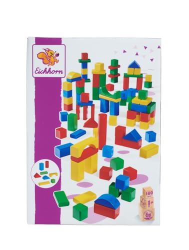 Eichhorn 100 mattoncini colorati in legno, 100% legno di faggio certificato FSC, giocattolo per attività motorie, adatti per bambini a partire da 1 anno