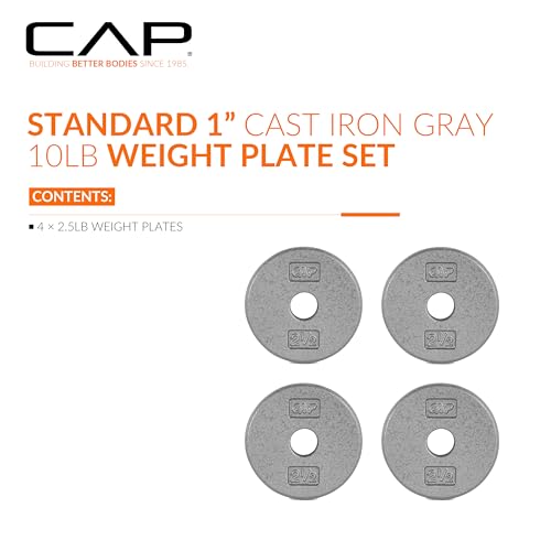 Image of CAP Barbell Standard 1-Inch Cast Iron Weight Plates - Singles & Sets | 1.25-50 lbs | Multiple Options