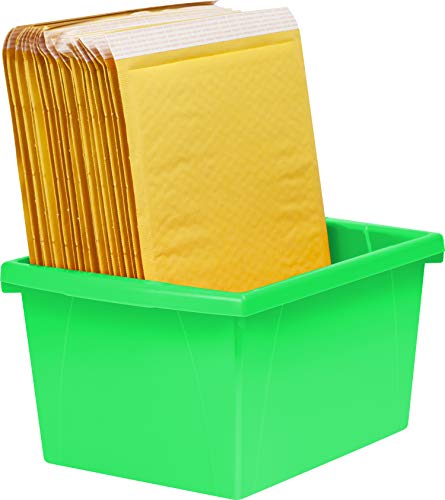 Image of Storex 4 Gallon Storage Bin with Lid - Plastic Classroom Organizer for Books and Supplies, Green, 6-Pack (61408C06C)